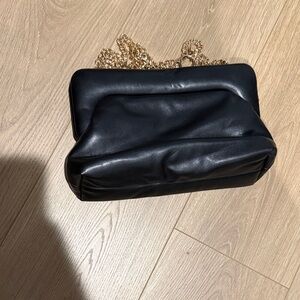a new day Black Quilted Leather Clutch with Gold Chain